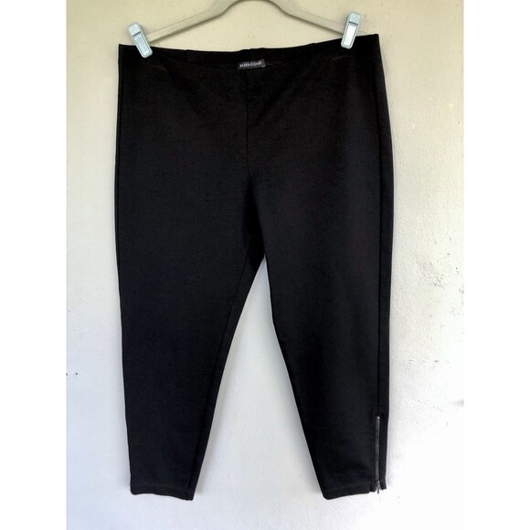 Eileen Fisher Black Zip Ankle Pants L Pull-On Ponte Knit Slim Stretch Minimalis - Picture 2 of 16